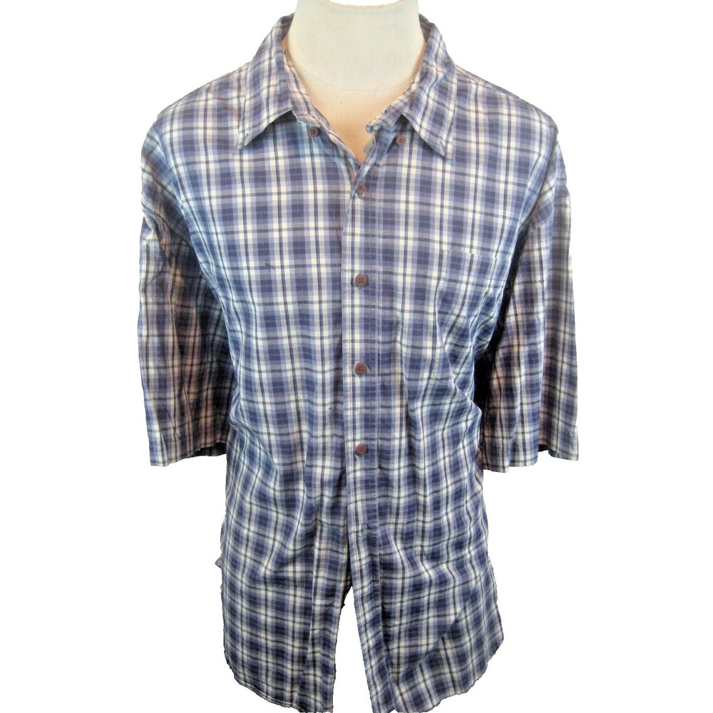 Mens Bob Timberlake Blue Gray Plaid SS Cotton Casual Shirt sz 2XL